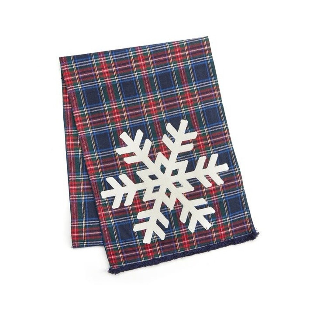 Winter Wonder Lane Santa's Workshop Navy Plaid Snowflake Table Runner 72x13 Inch